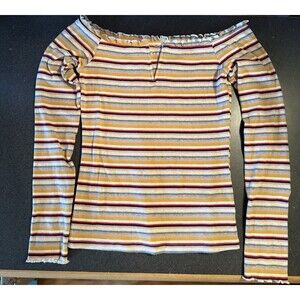 Women’s Aeropostale M Shirt Striped Long Sleeve Off the Shoulder 2016 kidcore